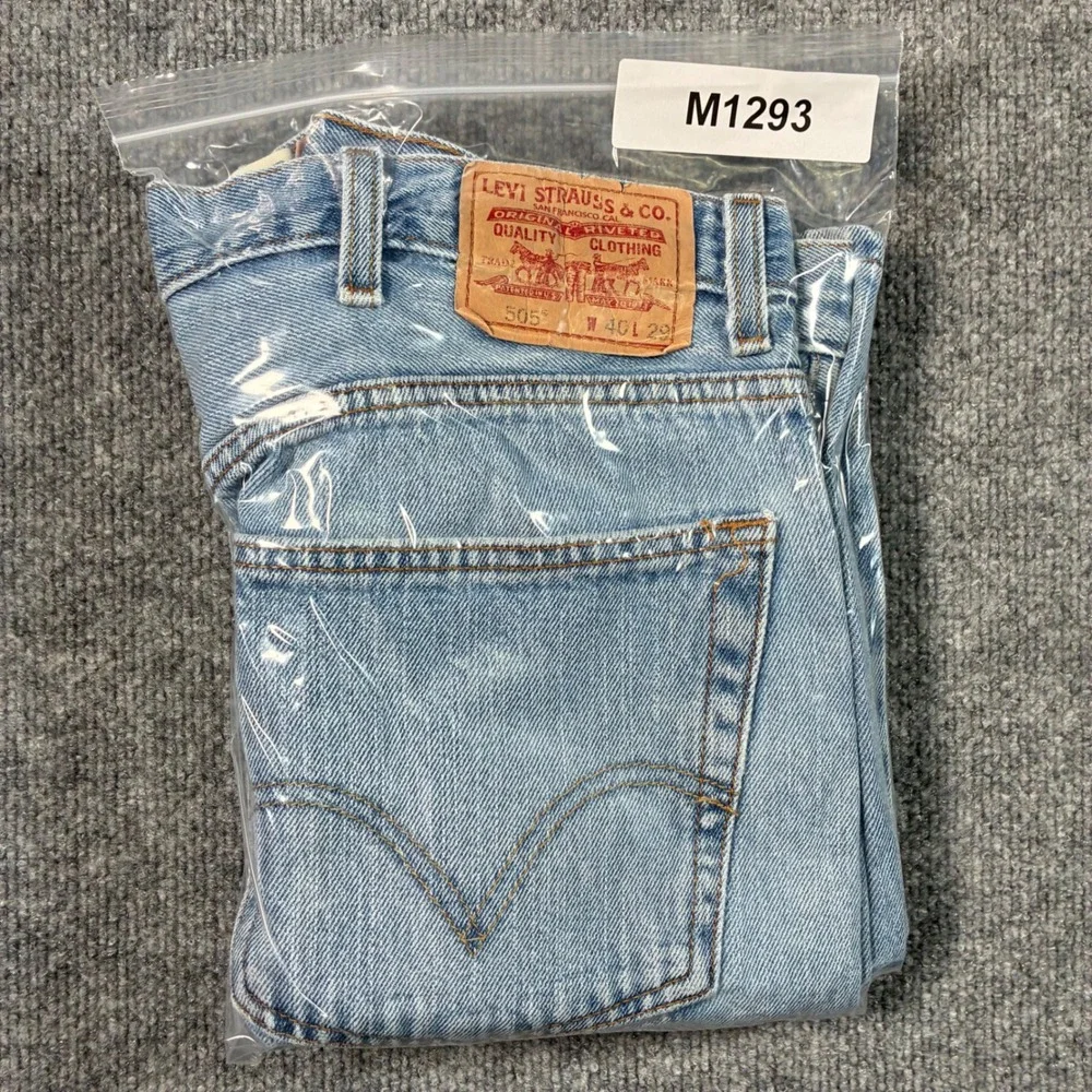 Levis 505 Regular Fit Jeans Mens 40x29 Light Wash Distressed Straight Leg Denim